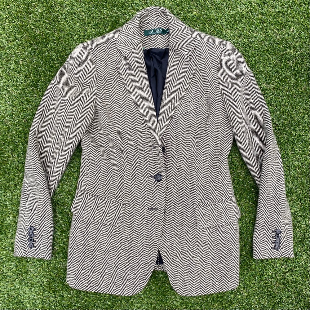 Lauren Ralph Lauren Herringbone Wool Blazer Riding Equestrian Jacket womens Sz 4